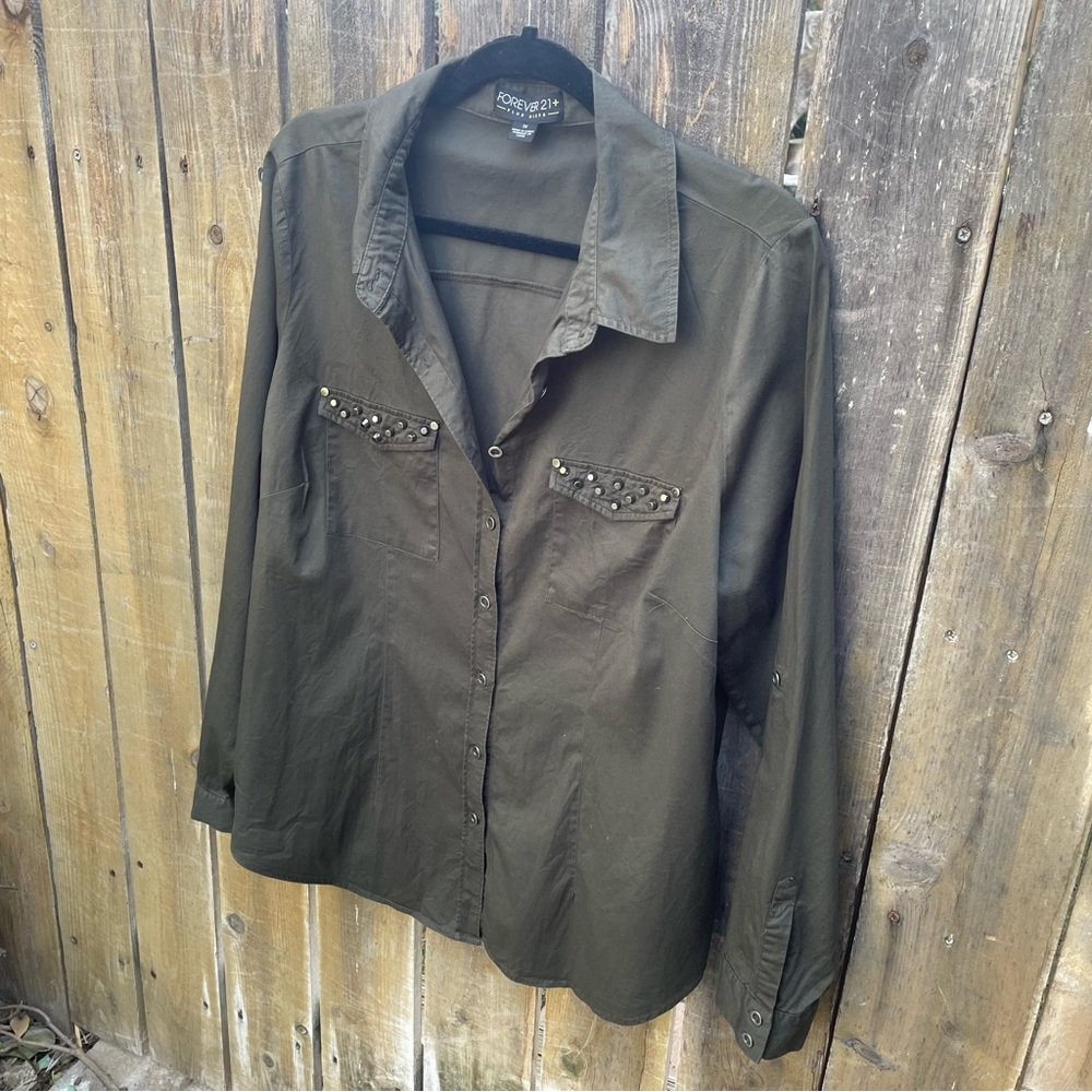 Forever 21 + Plus Olive Green Button Down 1X